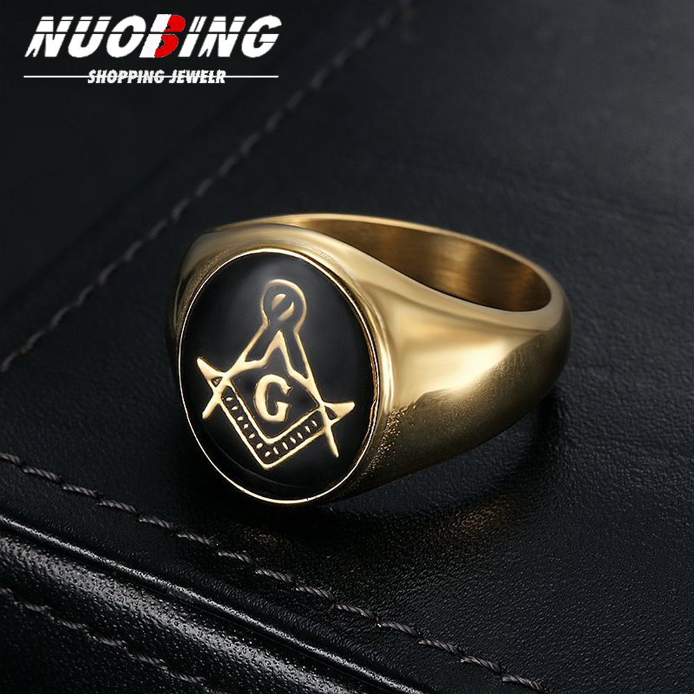 Initial Ring Custom - แหวนผู้ชายสไตล์วินเทจ ทำจากสแตนเลส 316L รูปทรงกลม แหวนฟรีเมสัน ฮิปฮอป
