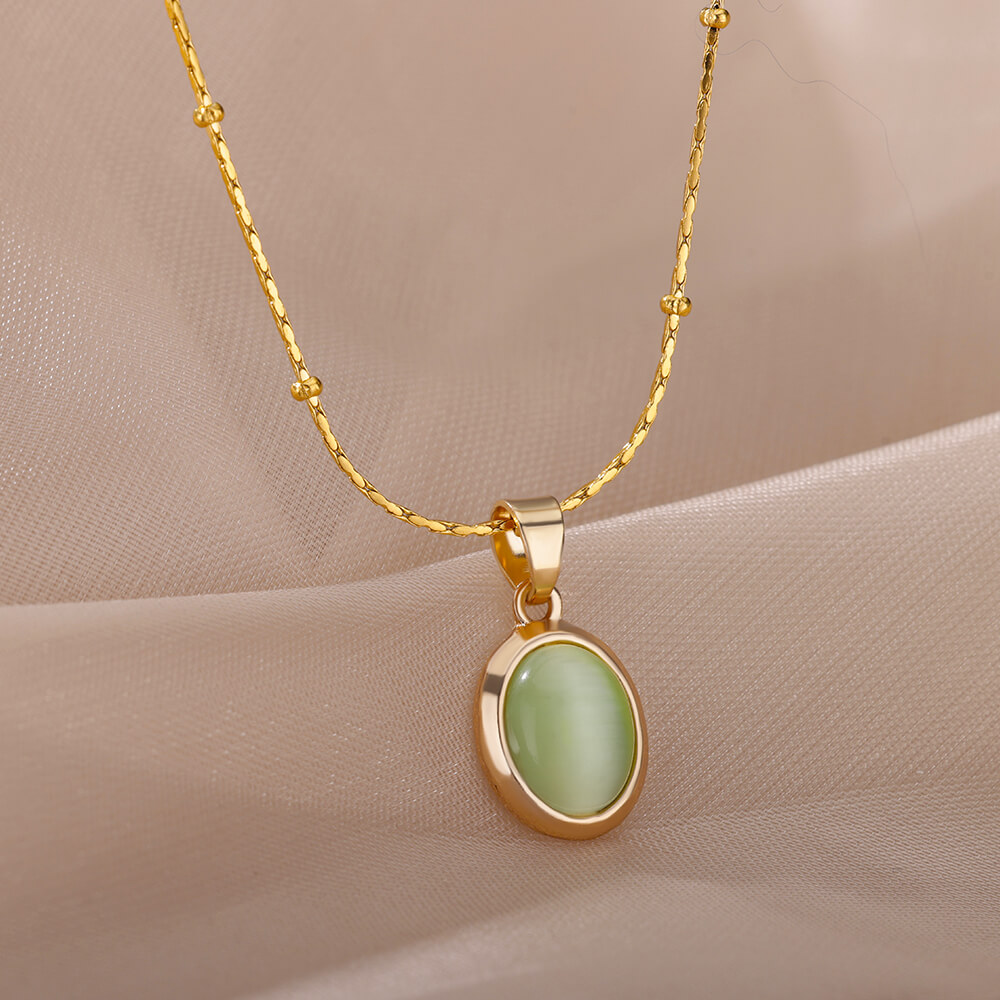 Birth Flower Necklace - แฟชั่นหินโอปอลรูปไข่สร้อยคอผู้หญิงสแตนเลสสตีลสีหินรูปไข่สร้อยคอจี้งานแต่งงานความงามเครื่องประดับของขวัญ