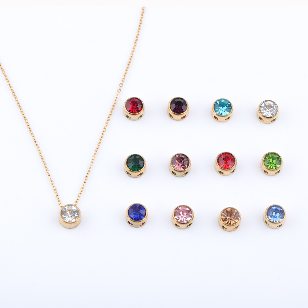 Birth Flower Necklace - สแตนเลส 12 Birthstones จี้สร้อยคอที่มีสีสัน 12 เดือน