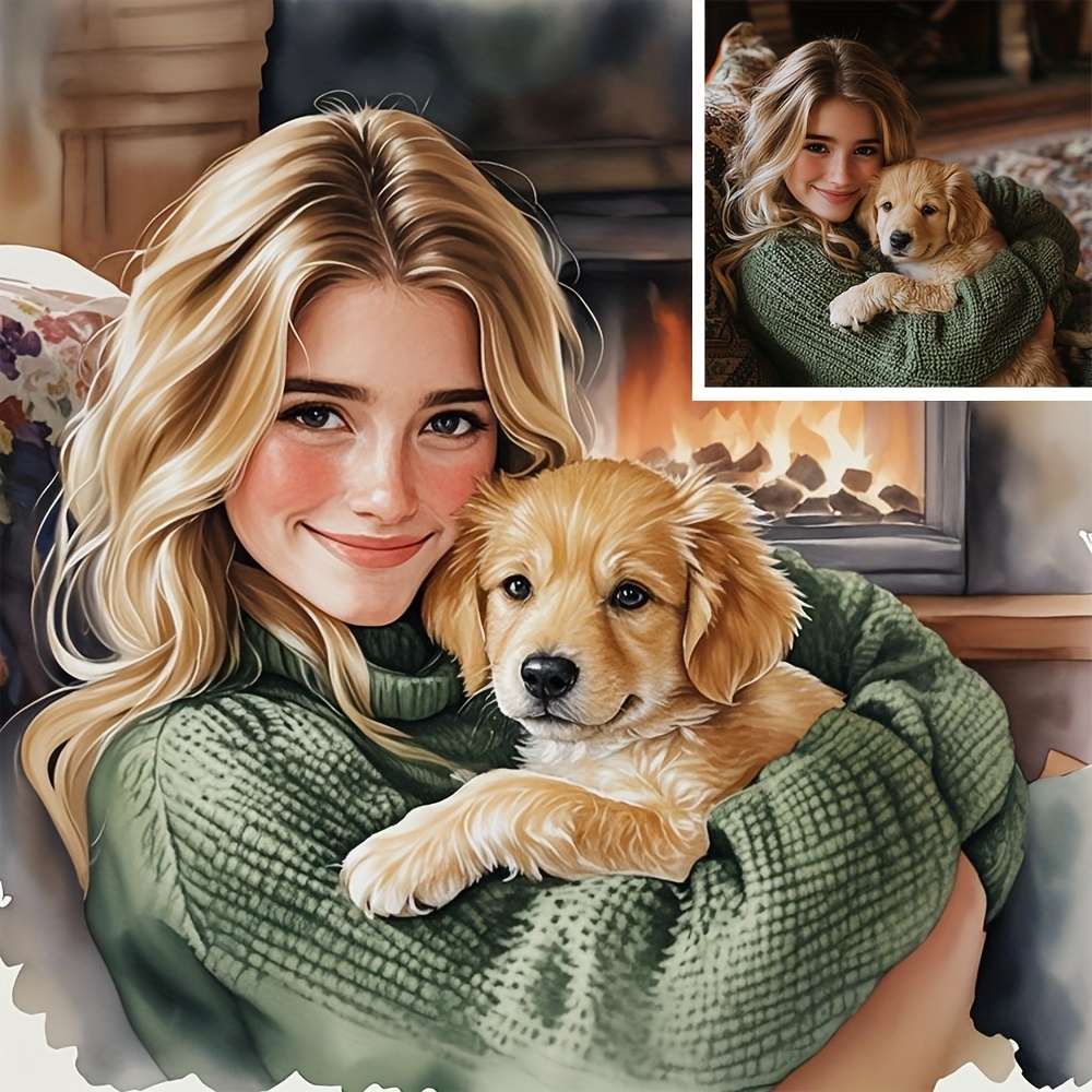 Pet Portrait Custom - ภาพพิมพ์บนผ้าใบตามสั่ง – งานศิลปะตกแต่งที่มีลวดลายเหมือนวาดด้วยมือ บนผ้าใบลายต้นสน เหมาะสำหรับเป็นภาพถ่ายครอบครัวหรือภาพสัตว์เลี้ยงที่ปรับแต่งได้ตามต้องการ เป็นของขวัญที่น่าประทับใจ