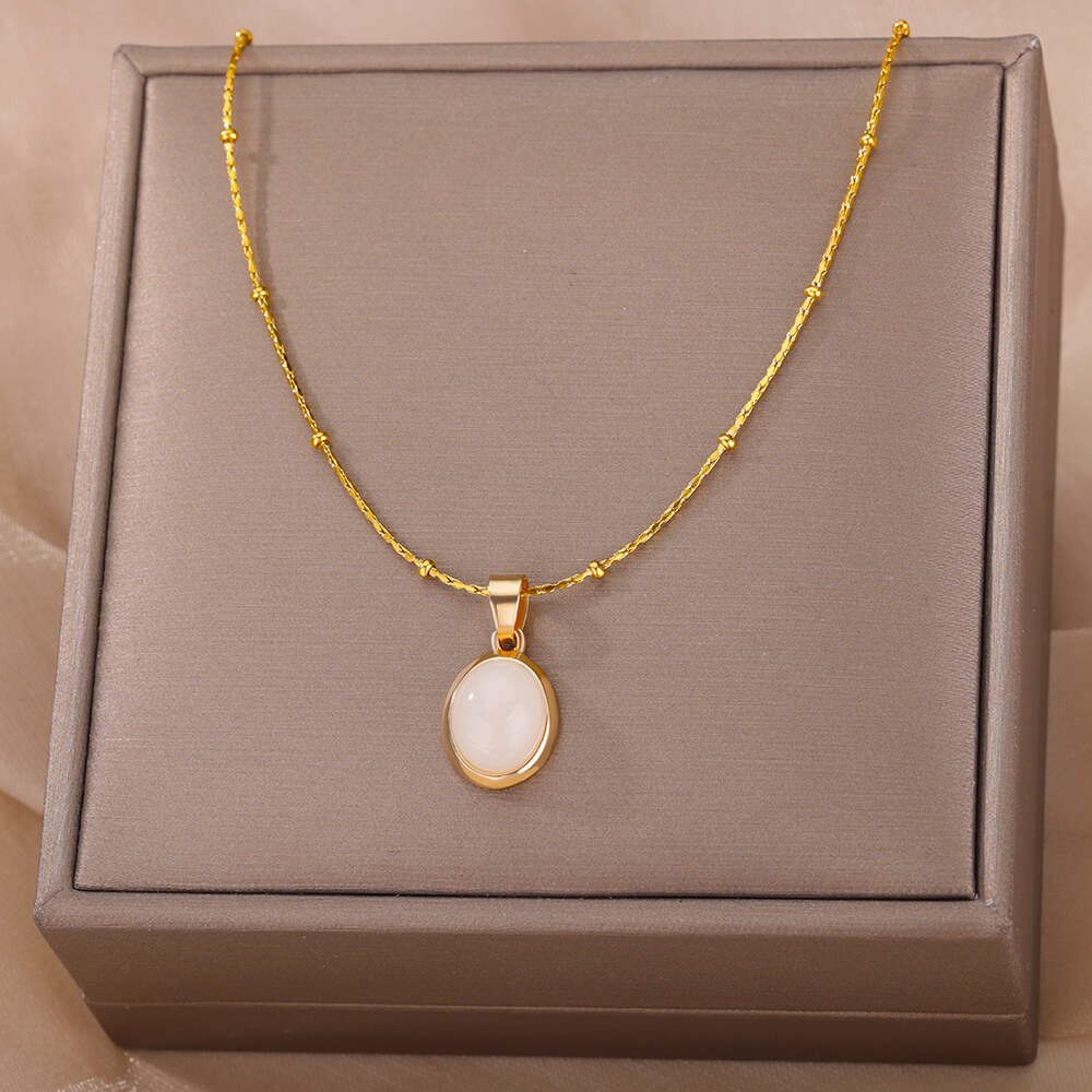 แฟชั่นหินโอปอลรูปไข่สร้อยคอผู้ - Birth Flower Necklace บทวิจารณ์และราคา
