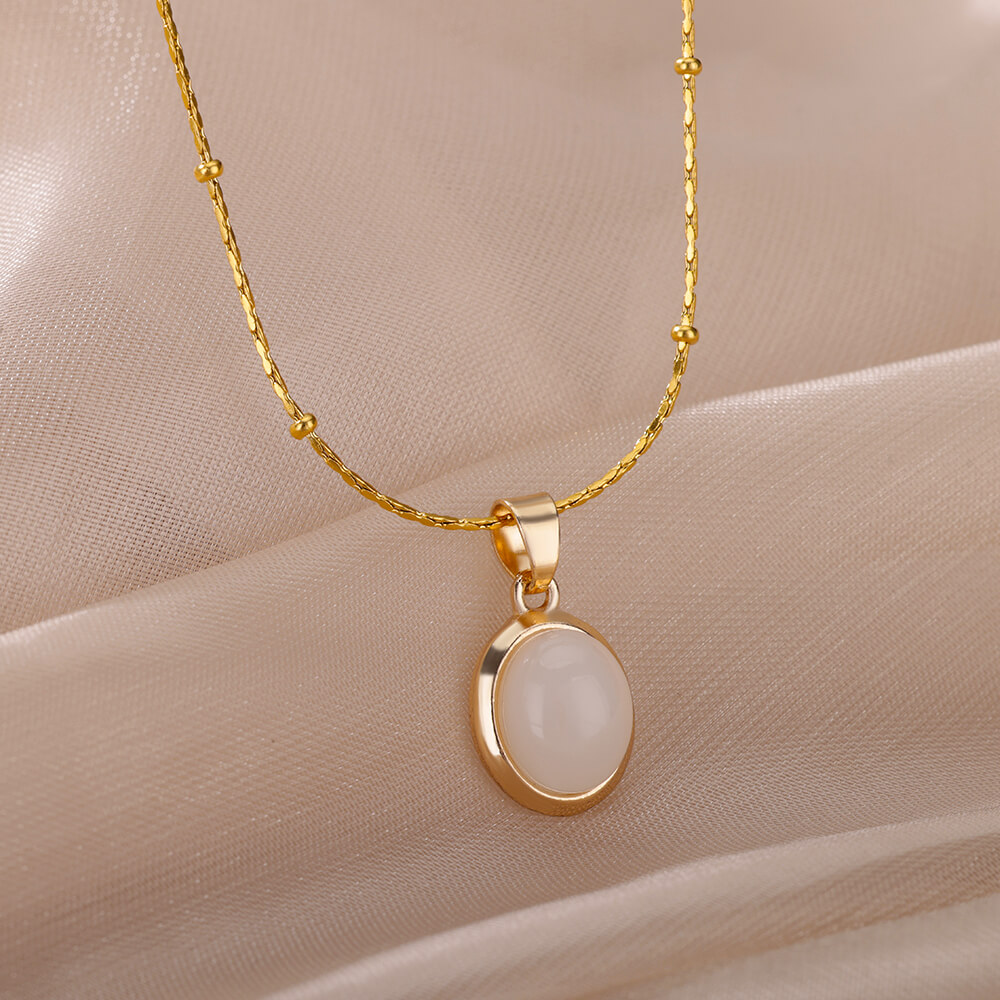 แฟชั่นหินโอปอลรูปไข่สร้อยคอผู้ - Birth Flower Necklace บทวิจารณ์และราคา