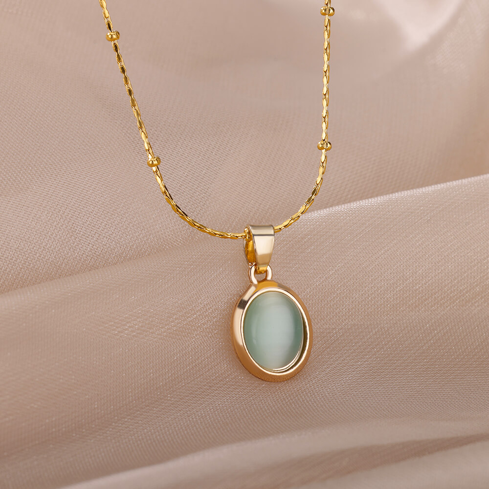 แฟชั่นหินโอปอลรูปไข่สร้อยคอผู้ - Birth Flower Necklace บทวิจารณ์และราคา